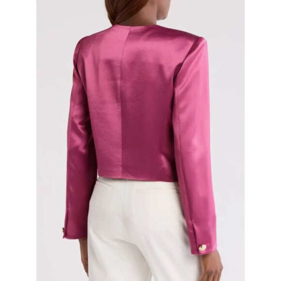 Cinq à Sept 'Rainer' Cropped Satin Suit Jacket, Dark Ube - Picture 2 of 2